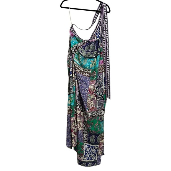 By Anthropologie Paisley Floral Pattern One-Shoulder Bow Maxi Dress size 2X - Picture 4 of 16